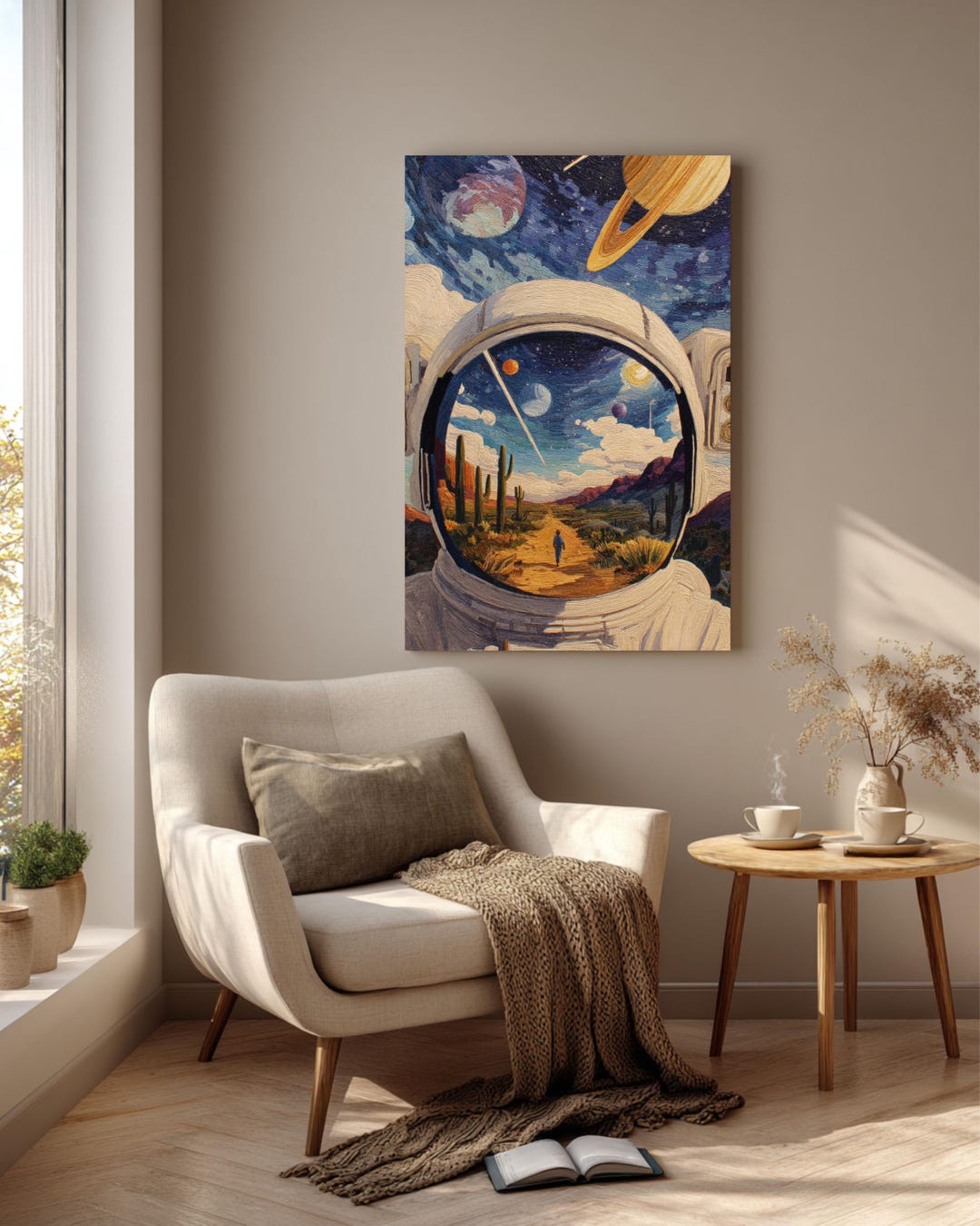 Astronaut Space Desert Wall Art, Canvas Surreal Galaxy Landscape, Sci ...