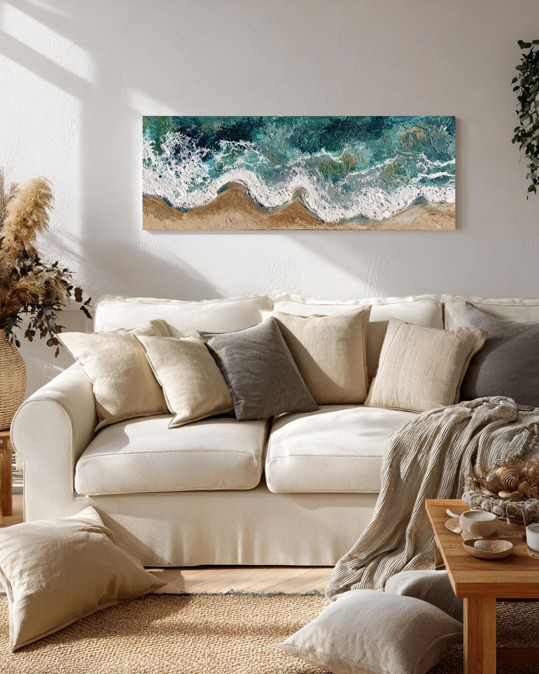 Coastal Ocean Wave Canvas Art | Abstract Beach Shoreline Wall Decor ...