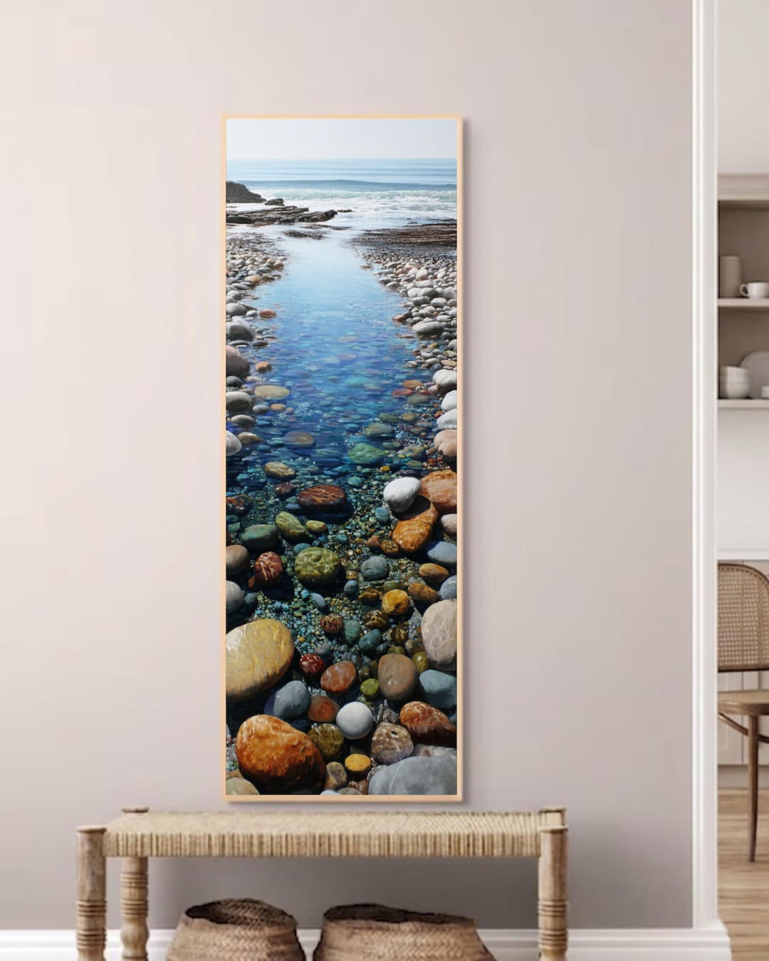 Realistic Ocean Pebble Beach Canvas Wrap | Coastal Shoreline Wall Art ...