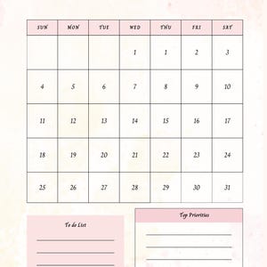 Op de afbeelding: Een roze en witte oktober 2026 kalender met een aquareleffect. De kalender bevat een takenlijst en een sectie met topprioriteiten. De maandnaam en het jaar zijn in een decoratief lettertype geschreven.