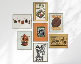 Coffee Lover Retro Kitchen Wall Art Printable Bundle Mid Century Decor Vintage Food Posters Colourful 50s Gallery Wall Set
