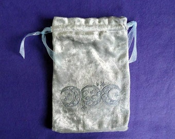 Triple Moon Tarot Bag - Silver Crushed Velvet