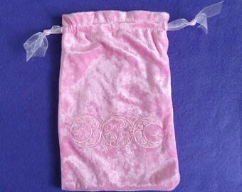 Triple Moon Tarot Bag - Pink Crushed Velvet