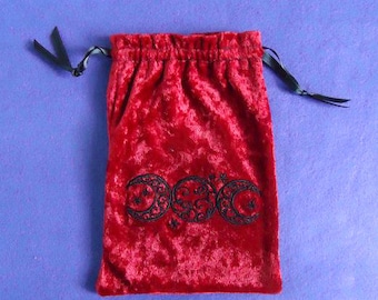 Triple Moon Tarot Bag - Cranberry Red Crushed Velvet