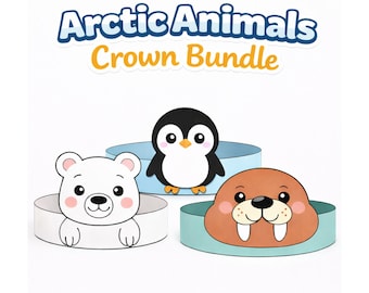 Arctic Animal Crown Bundle Printable | Color and Black and White
