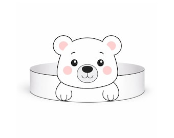 Polar Bear Crown Printable | Winter Animal Headband Craft | Color and BW | Preschool Classroom Activity