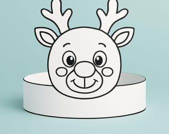 Rentier Stirnband Printable | Weihnachtshandwerk für Kinder | Farbe und B & W