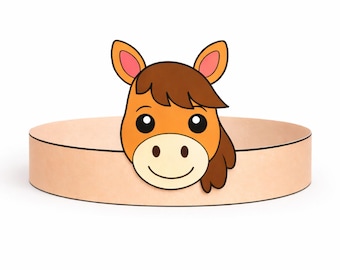 Horse Crown Craft Printable | Preschool Headband Activity | Farm Animal Paper Crown | Color + BW