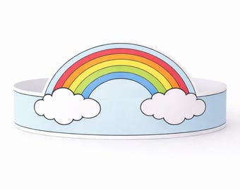 Rainbow Cloud Crown Craft | Color and BW Printable | US Letter & A4