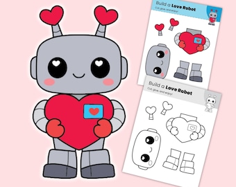 Build a Love Robot Cut and Paste Craft | Valentine Preschool Printable | Color & Black and White