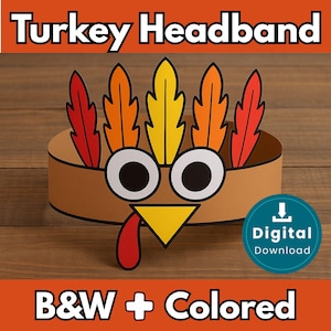 Turkey Headband Craft Printable | Thanksgiving Crown Template | Color ...