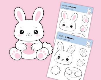 Bunny Cut and Paste Printable | Easter Preschool Activity | Color & Black White PDF