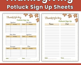 Thanksgiving Potluck Sign Up Sheet | Printable Template (Digital Download)