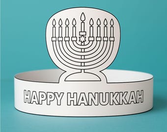 Chanukka Menora Krone Handwerk für Kinder | Printable Chanukka Stirnband | Einfache Aktivität im Klassenzimmer