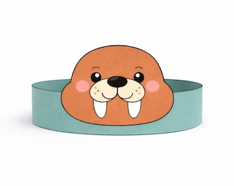 Walrus Crown Craft Printable | Arctic Animal Paper Crown | Color and B&W