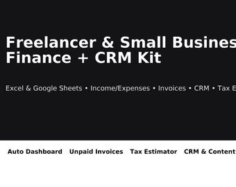 Kit de finanzas y CRM para autónomos y pequeñas empresas (Excel y Google Sheets) / Seguimiento de ingresos y gastos, facturas, estimador de impuestos, CRM sencillo