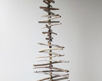 Driftwood & Great Lakes Polished Rocks wind Chime, Mobile, wall art, spinner