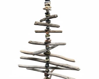 Driftwood & Great Lakes Polished Rocks wind Chime, Mobile, wall art, spinner