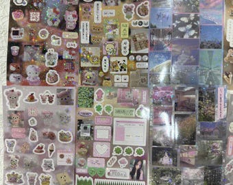 Cute Glitter Sticker Bundle, Kawaii Scrapbooking Stickers, Journal Decoration Kit, Pastel Aesthetic Pack