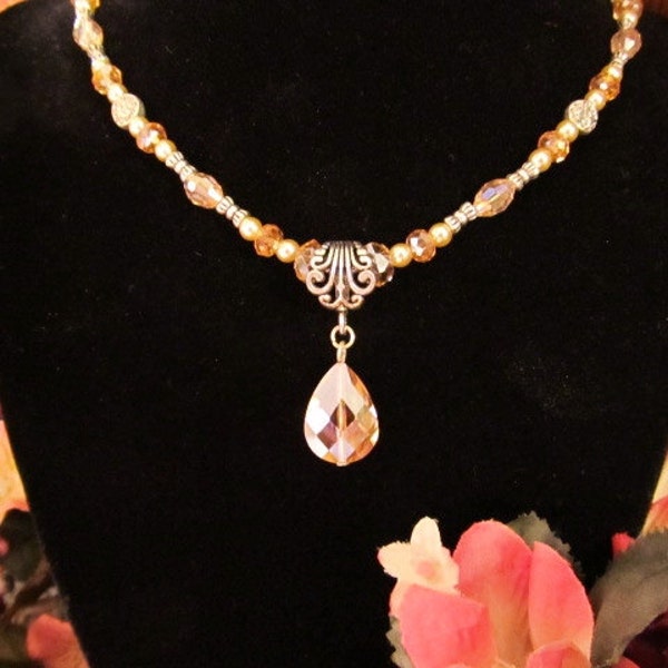 Pretty in Pink - Pink Crystal Pendant on Crystal and Pearl Necklace - Christmas Special
