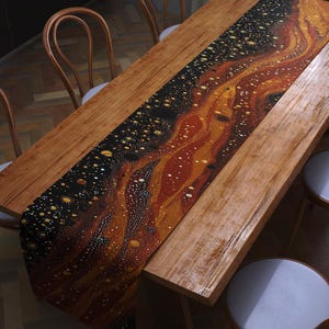 Tischläufer mit braun-goldenem Nebelmuster, abstrakte, himmlische Tischdekoration, luxuriöser Galaxy-Esstuch, künstlerisches, modernes Küchen-Mittelstück