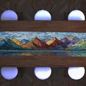 Bright Mountain Table Runner, Abstract Alpine Ridge Dining Centerpiece, Colorful Geometric Kitchen Scarf, Artistic Nature Tabletop Art