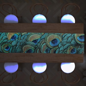 Peacock Feather Pattern Table Runner |Designer Art Nouveau Gothic Biophilic Maximalist Centerpiece | Unique Coastal Fantasy Home Accent