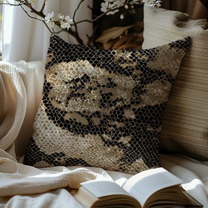 Faux Reptile Style Double-Sided Print Cushion Case, Organic Home Decor, Earthy Brown Abstract Skin Pattern Pillowcase