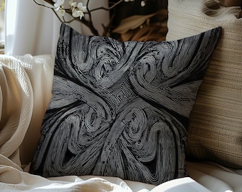 Modern Abstract Throw Pillow, Black and White Fluid Art Cushion Cover, Minimalist Home Decor, Nordic Style Pillowcase, Contemporary Ink Art
