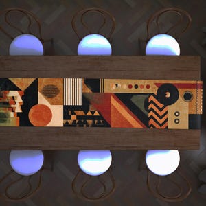 Mid-Century Abstract Geometric Table Runner, Bauhaus Style Kitchen, Black Terracotta Dining Decor, Vertical Minimalist Fabric, Retro Art