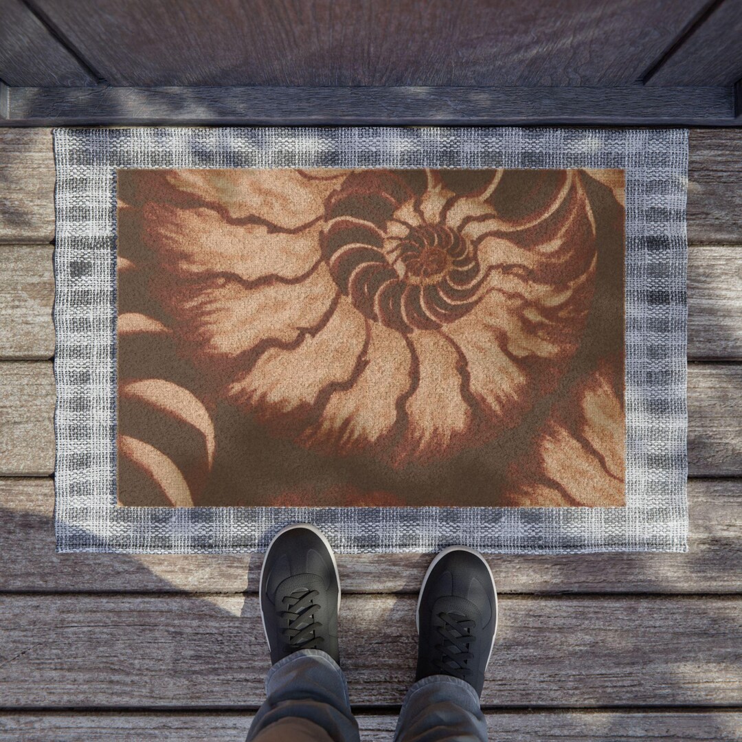 Shell Border Rug Burgundy Nautilus Shell Area Rug, Dark Red Abstract Sea Shell Doormat ...