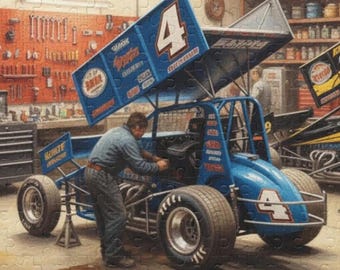 Sprint Car Workshop Jigsaw Puzzle for Racing Fans in 100 to 500 Pieces