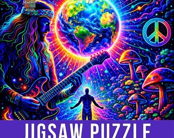 Large Psychedelic Cosmic Earth Jigsaw Puzzle – Trippy Spiritual Art, Neon Universe