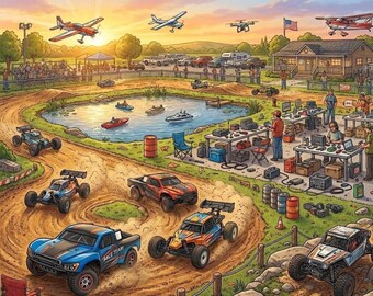RC Hobby Mashup Puzzle 100/250/500-Piece | Trucks Buggies Boats Planes