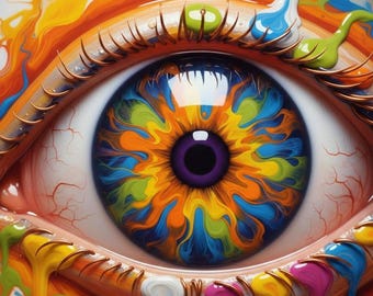 Large Psychedelic Eye Artwork Jigsaw Puzzle with Tin | Colorful Iris Puzzle