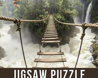 Large Suspension Bridge Over Waterfalls Fun Jigsaw Puzzle