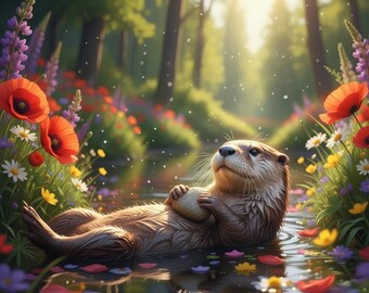 Relaxing Otter in Wildflower Stream Puzzle