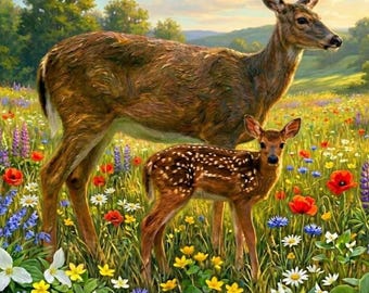 Spring Deer Family Puzzle 100 250 500 piece | Wildflower Field Jigsaw