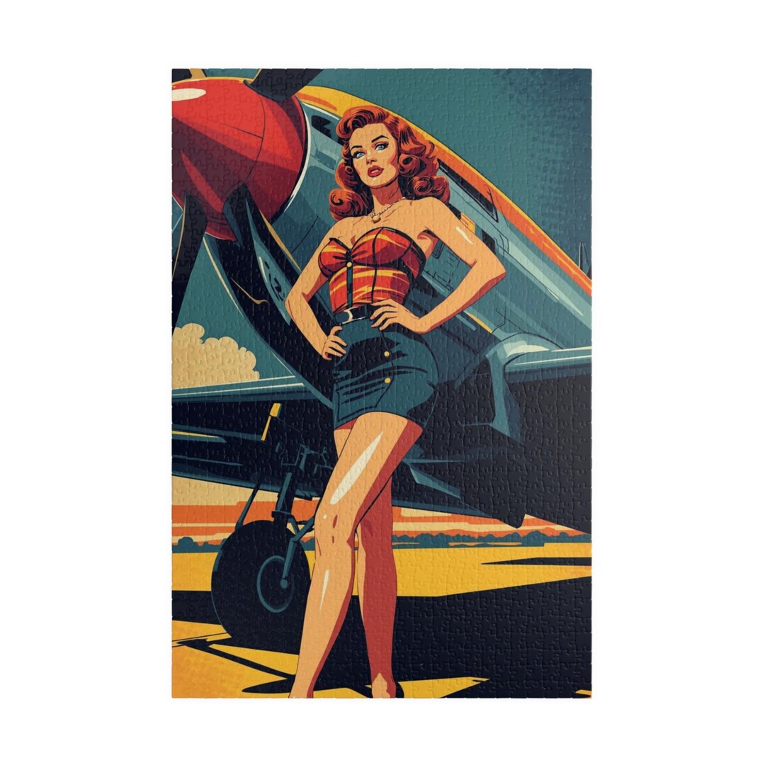 Vintage Pinup Girl Plane Puzzle | Retro Aviation Artwork - Etsy