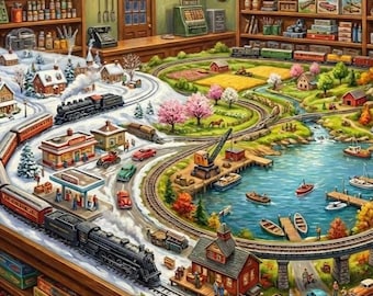 Cozy Toy Model Train Table Village Puzzle