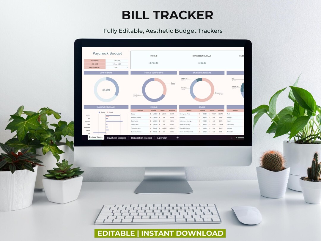 Bill Tracker | Excel & Google Sheets Template - Etsy