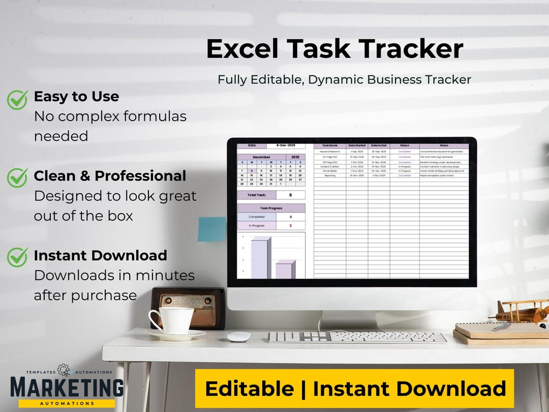 Excel Task Tracker | Excel & Google Sheets Template - Etsy