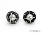 BOND TOGETHER steampunk oxidised silver pearl earring stud / post
