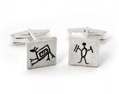 CAPIVARA sterling silver oxidized brushed cufflink square rock art prehistoric cave painting