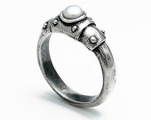 steampunk engagement ring with pearl / oxidised silver