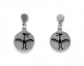CAPIVARA sterling silver oxidized brushed dangle earring round rock art prehistoric cave painting