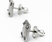 BOND TOGETHER square sterling silver earrings/ studs - steampunk style