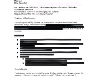 Plantilla de carta: Carta de verificación para disputas de informes crediticios (editable e imprimible)