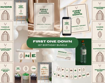 First Year Down Birthday Digital Bundle Football Party Kit Rookie Year Decor Instant Download