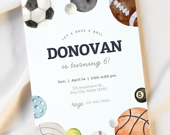 Let’s Have a Ball Party Invite Boys Sports Birthday Editable Canva Template Instant Download